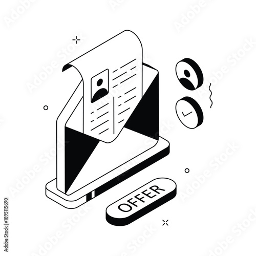 Here is a high quality isometric illustration of job offer letter