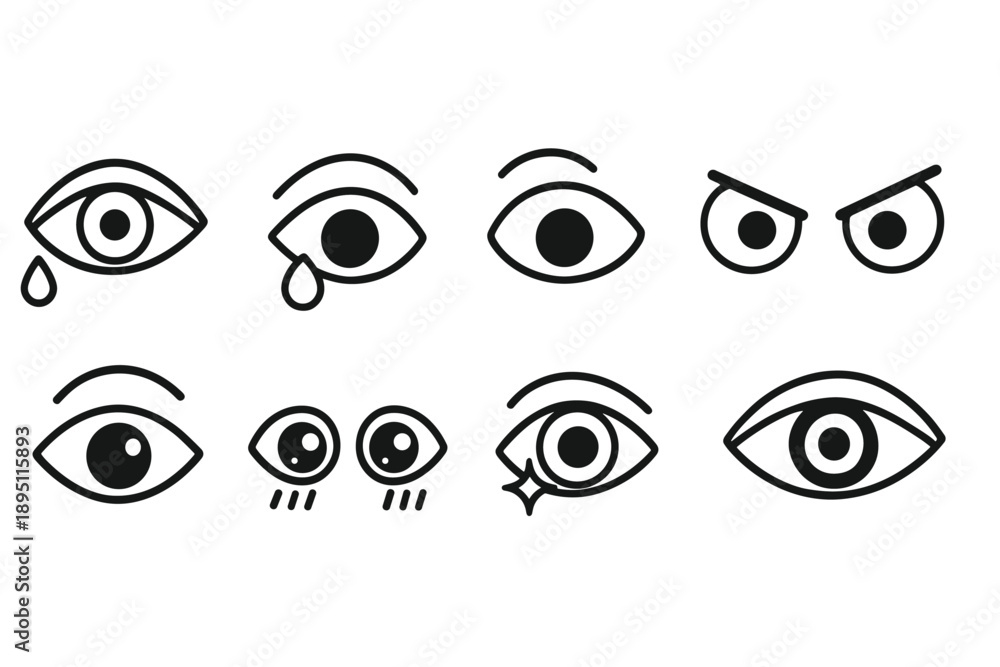 Obraz premium Eye expression outline icon set: emotions, facial features in minimalist design