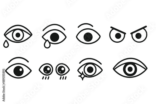 Eye expression outline icon set: emotions, facial features in minimalist design
