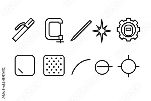 Engineering tools outline icon set. Drafting, measurement, precision instruments icons.