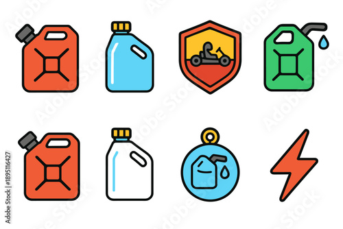Fuel and energy outline icon set. Gas, oil, and electric icons outline collection