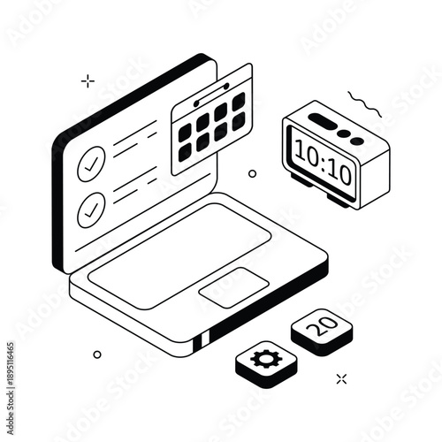 Modern isometric illustration representing deadline and time management