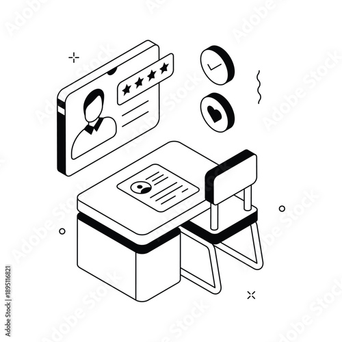 Trendy isometric illustration showcasing online interview process