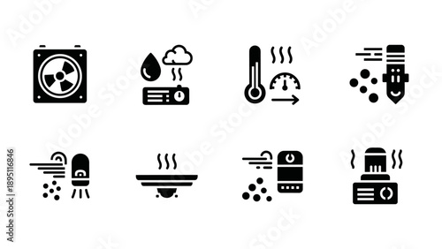 Silhouette icons of air quality and climate control systems