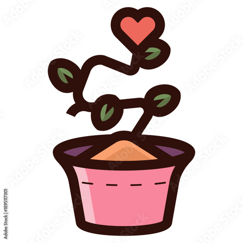 growing love flower pot icon illustration