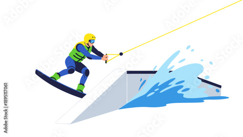 Wakeboarding adventure: colorful action on water ramp for thrill seekers