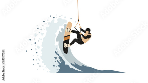 Wakeboarding adventure with splashing wave and action-packed stunt