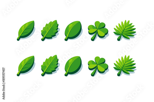 Nature, botany flat icon set. Green leaves and plants flat icons collection