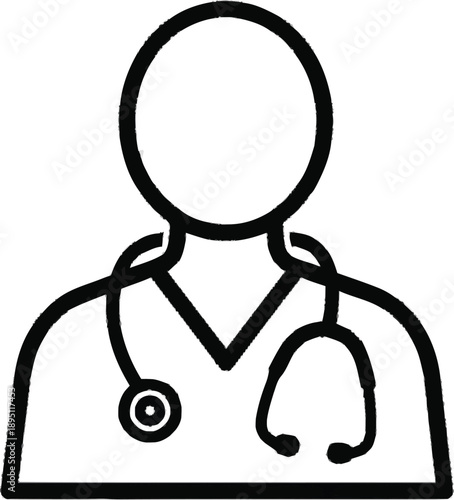 Medical professional outline illustration, vector doctor icon with stethoscope, healthcare worker uniform