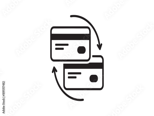 Two credit cards with circular arrows indicating a transaction or money transfer process