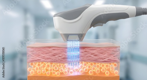 Cross Section of Skin Layers Showing HIFU Ultrasound Anti-Aging Lifting Treatment Mechanism