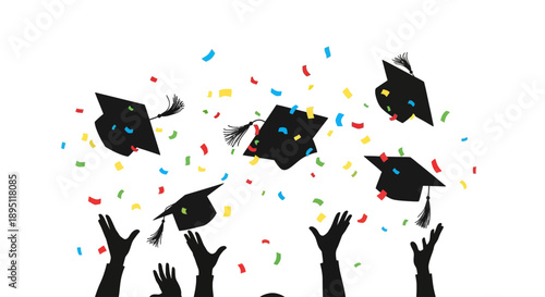 Graduation Caps Thrown in Air Celebration Vector