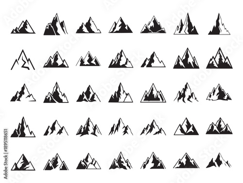 Minimalist black and white pattern of mountain peaks arranged in neat horizontal rows and columns
