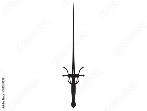 Antique rapier sword silhouette isolated on a clean white background historical weapon design illustration