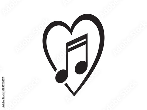 Musical heart illustration combining love and melody in a simple black and white design
