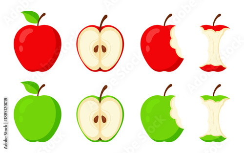 Obraz na plátně Red and green apples set with ripe whole, half, and bitten apple