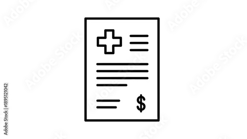 Medical Bill Document Icon with Plus Sign and Dollar Symbol - Healthcare Cost Concept