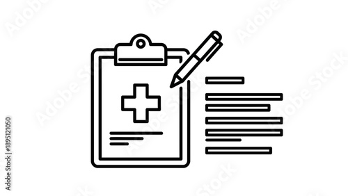 Medical Clipboard with Cross Symbol and Pen Icon - Healthcare Document
