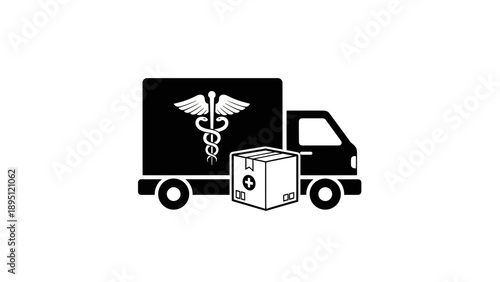 Medical Delivery Truck with Caduceus Symbol and Box