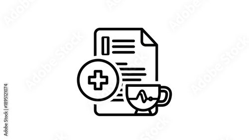 Medical Document and Coffee Cup Icon: Healthcare, Research, and Doctor's Break Concept