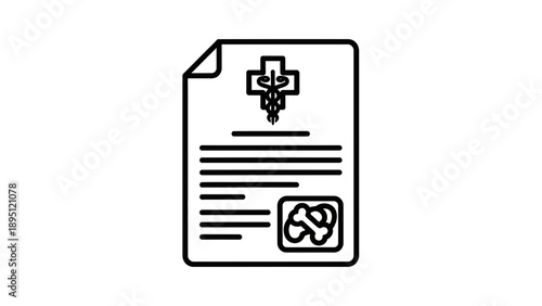Medical document icon with caduceus and x-ray of bones.