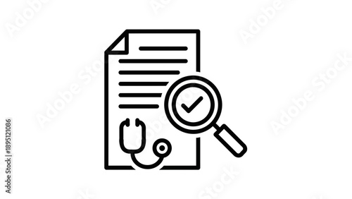 Medical Document Review with Magnifying Glass and Checkmark Icon - Healthcare Research