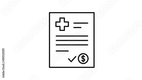 Medical document with cross, checkmark, and dollar sign icon, representing healthcare costs or insurance