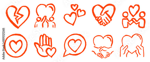 Love Romance Friendship Related Icons Crayon Chalk Drawing Doodle Vector Set