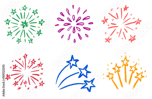 Fireworks Icon Crayon Chalk Drawing Doodle Vector Set