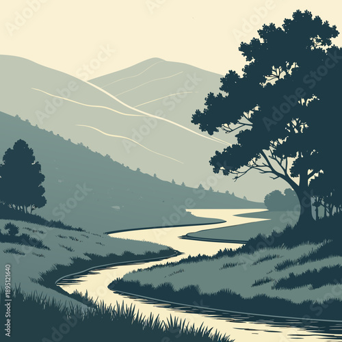 Serene mountain river landscape