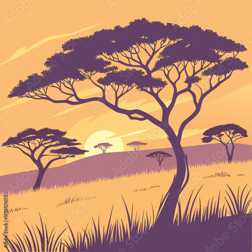 Serene sunset in the savannah