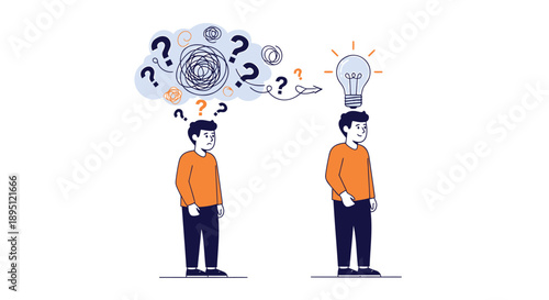 Vector illustration of two men with idea and confusion