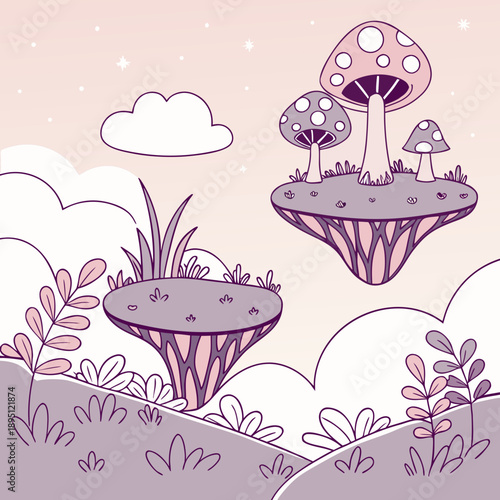 Whimsical mushroom islands in the sky