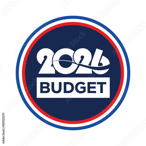 Modern 2026 Budget logo set with upward arrows representing financial growth. High-contrast red, black, and white minimalist design for corporate fiscal planning and economic forecasting concepts.