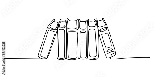 Minimalist continuous line drawing depicting a row of books standing together Vector, illustration