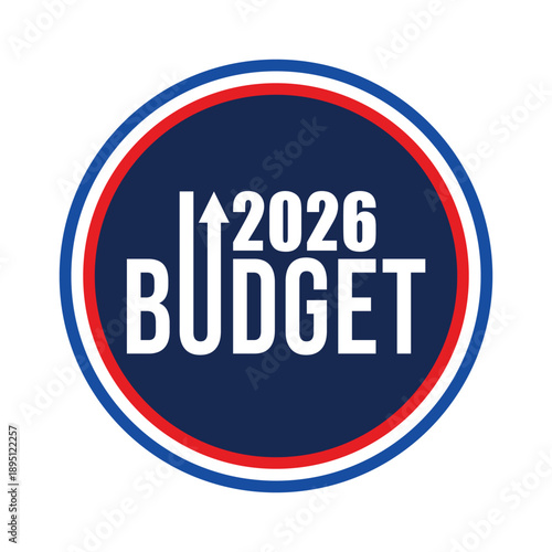 Modern 2026 Budget logo set with upward arrows representing financial growth. High-contrast red, black, and white minimalist design for corporate fiscal planning and economic forecasting concepts.