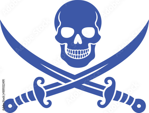 Blue skull and crossbones with sabers swords