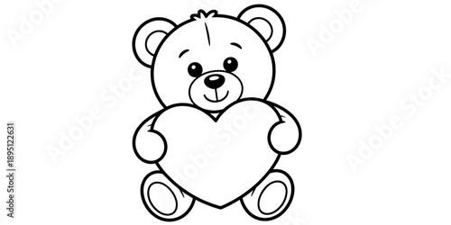 A lovely teddy bear sitting and holding a big heart in its paws, suitable for coloring Vector, illustration