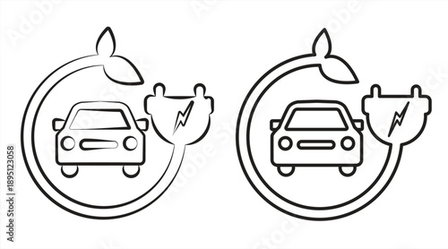 Electric car icon. EV charging, Electric car charger and plug, Eco-friendly transport symbol, Electric car charging station, Vector illustration.

