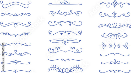 Collection of blue decorative flourishes and dividers