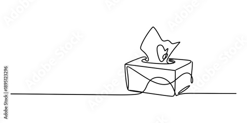 A minimalist single continuous line drawing capturing the essence of a tissue box Vector, illustration