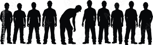 Construction Worker Team Silhouette Set Collection of Standing Labor Men Group Poses Industry Job Icons Isolated Vector Illustration
