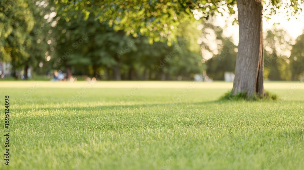 Obraz premium A sunny park with vast grassy fields bathed in natural light, creating a serene outdoor atmosphere. travel magazines, destination branding, designed for travel destination branding.