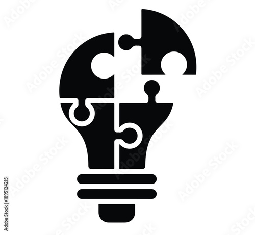 Problem Solving and Business Innovation Icons Set – Idea, Puzzle Brain, Security and Solution Vector
