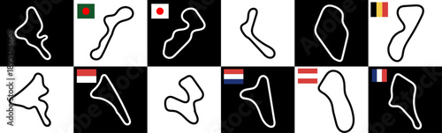 World Grand Prix Racing Circuits Set, Collection of 2026 Formula Race Track Vector Illustrations with Editable Stroke