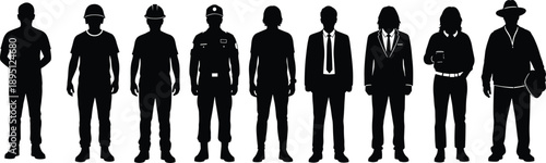 Professional People Silhouette Set Collection of Workers Business Police Engineer Labor Man Poses Career Icons Isolated Vector Illustration