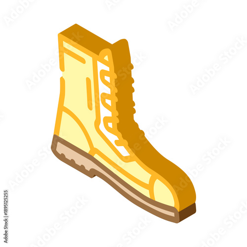 Industrial safety boot in an isometric view, featuring a sturdy design, laces, and a protective toe, symbolizing workwear and durability for various occupations