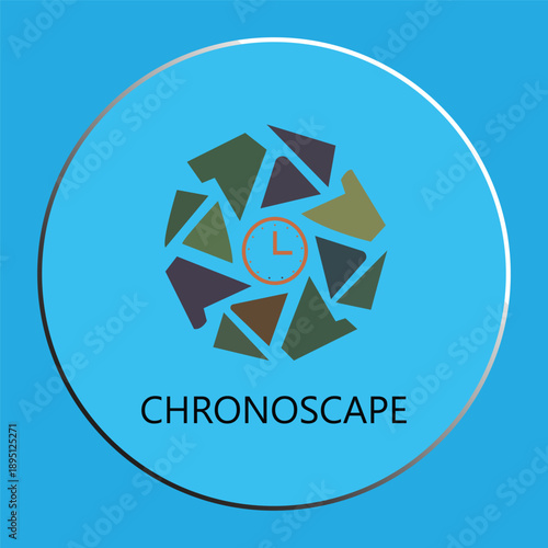 Futuristic Chronology Brand Mark: Clock Icon Surrounded by Earth-Toned Shards