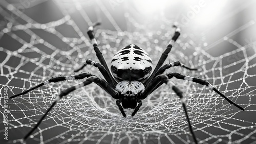 Black widow spider in web closeup.