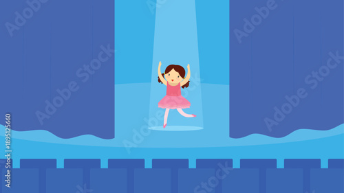 Illustration of a Little Girl Having Fun in the Theater - Vector